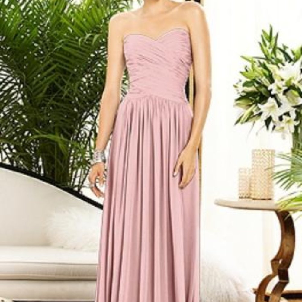 Dessy Collection Strapless Blush Pink Chiffon Gown
